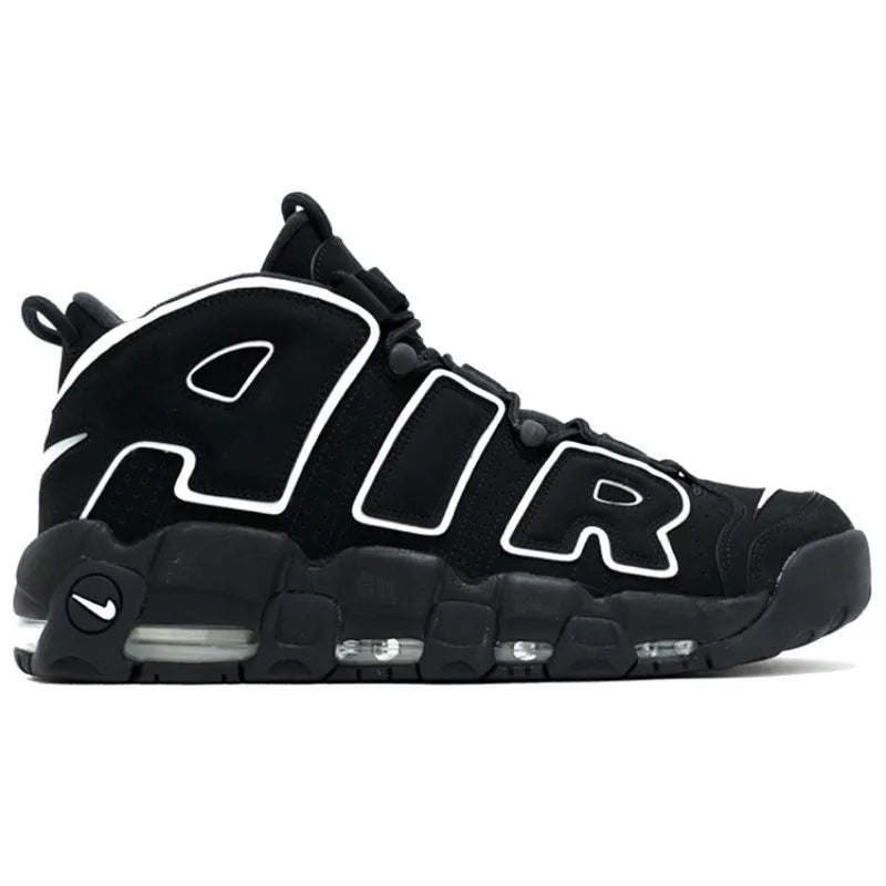 Nike Air More Uptempo Black White Mid Top Retro Basketball Shoes Men's Black and White-414962-002