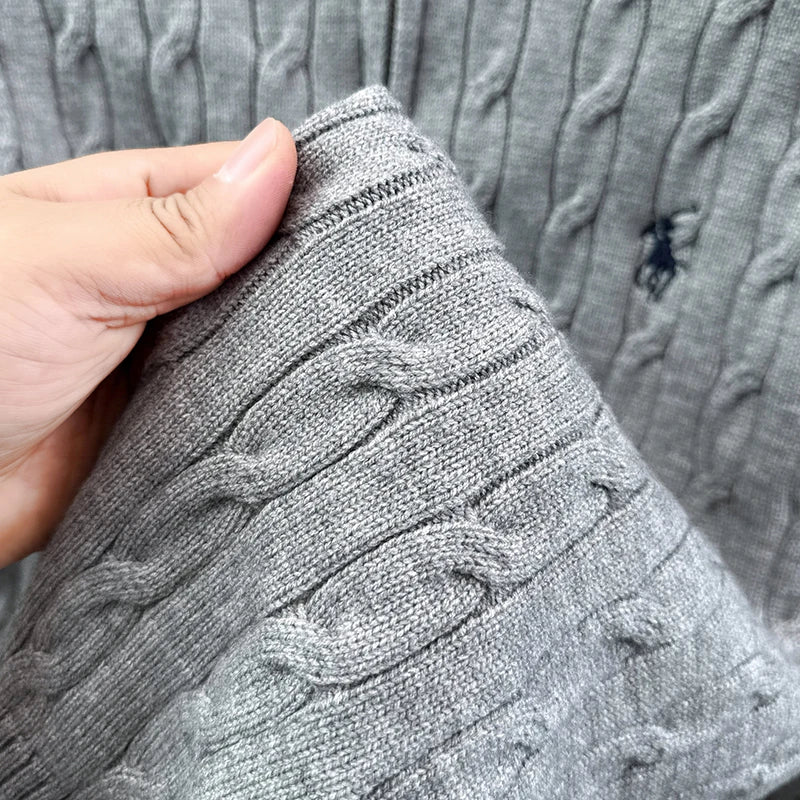 Heshi Brand Fashion American 2025 Vintage Stand Collar Zipper Embroidery Sweater Fried Dough Twists 3D Autumn Winter Knitwear