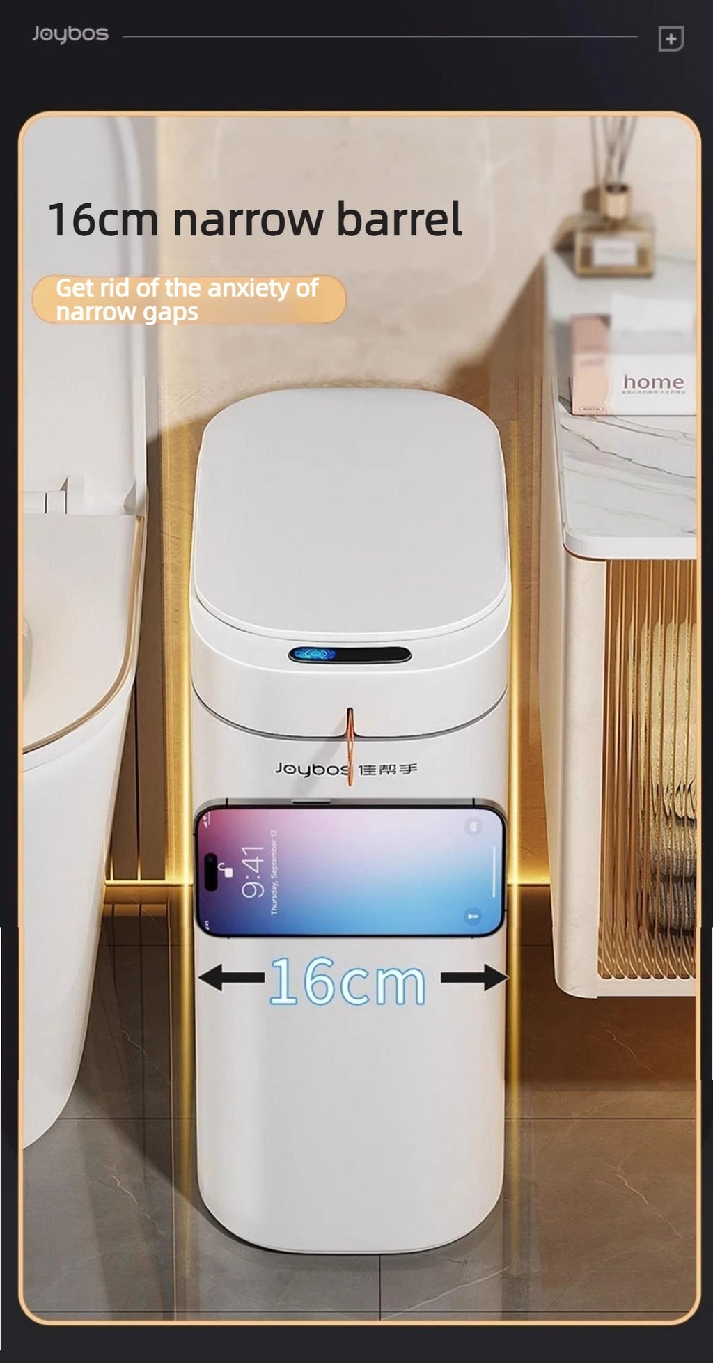 Bathroom Trash Can Hands-Free Automatic Bagging JOYBOS Smart Garbage Bin House With Lid Drawstring Bags Bathroom Toilet Office