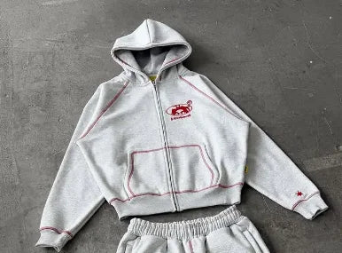 American Gray Retro Personalized Embroidery Fashion Sportswear For Men And Women Casual Loose Streetwear Hip-Hop Jogger Sets