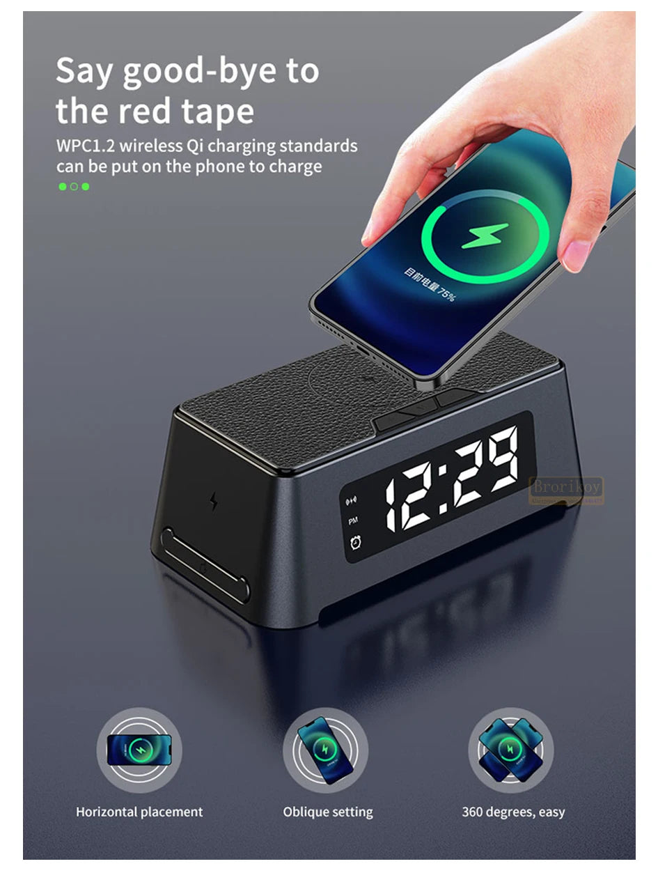 4 in 1 Wireless Charger Dock For iPhone 16 15 14Pro Apple Watch S9 8 7 15W Fast Charging Station Desktop LED Digital Alarm Clock