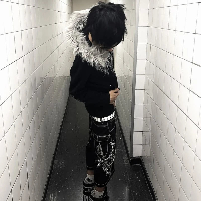 Y2K Vintage Denim Shorts New Popular Pocket Embroidery Pattern Vulturi Jorts Harajuku Trendy Gothic Punk Men Women Baggy Pants